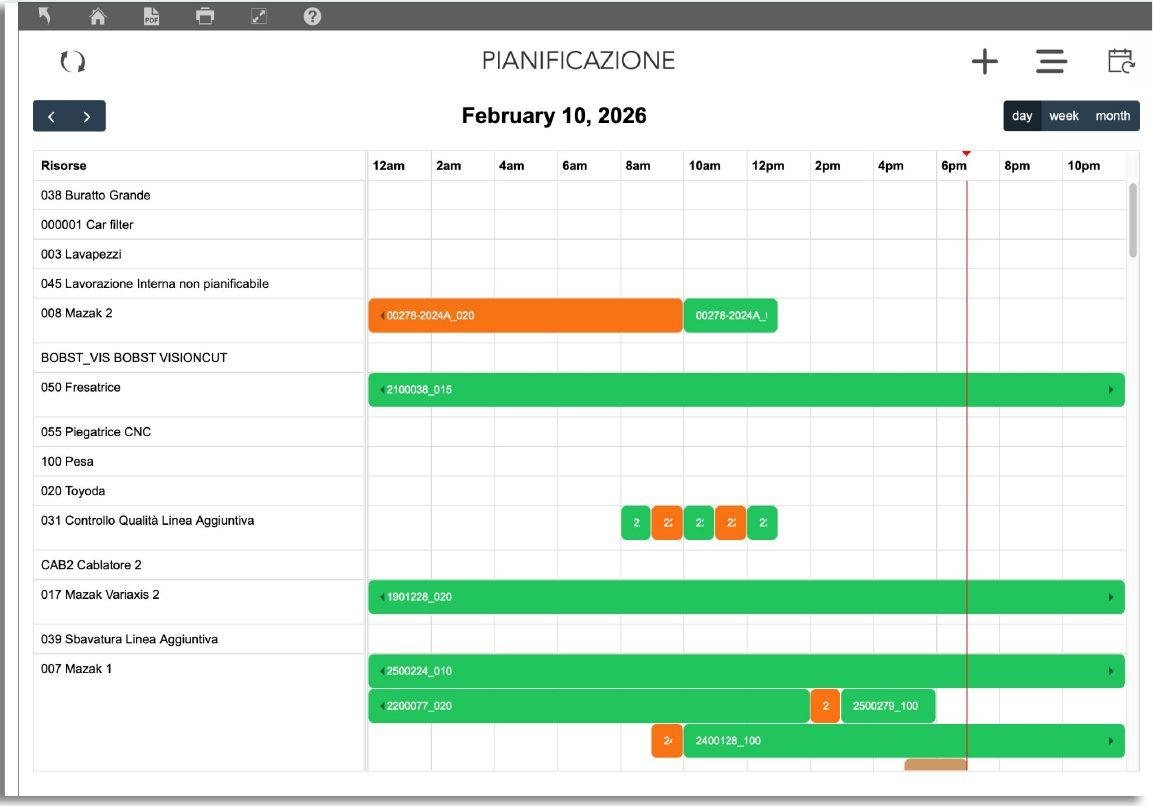 zProduction screen: daily finite-capacity scheduling of steps on machines